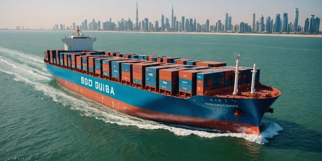 Cargo ship transporting goods from China to Dubai