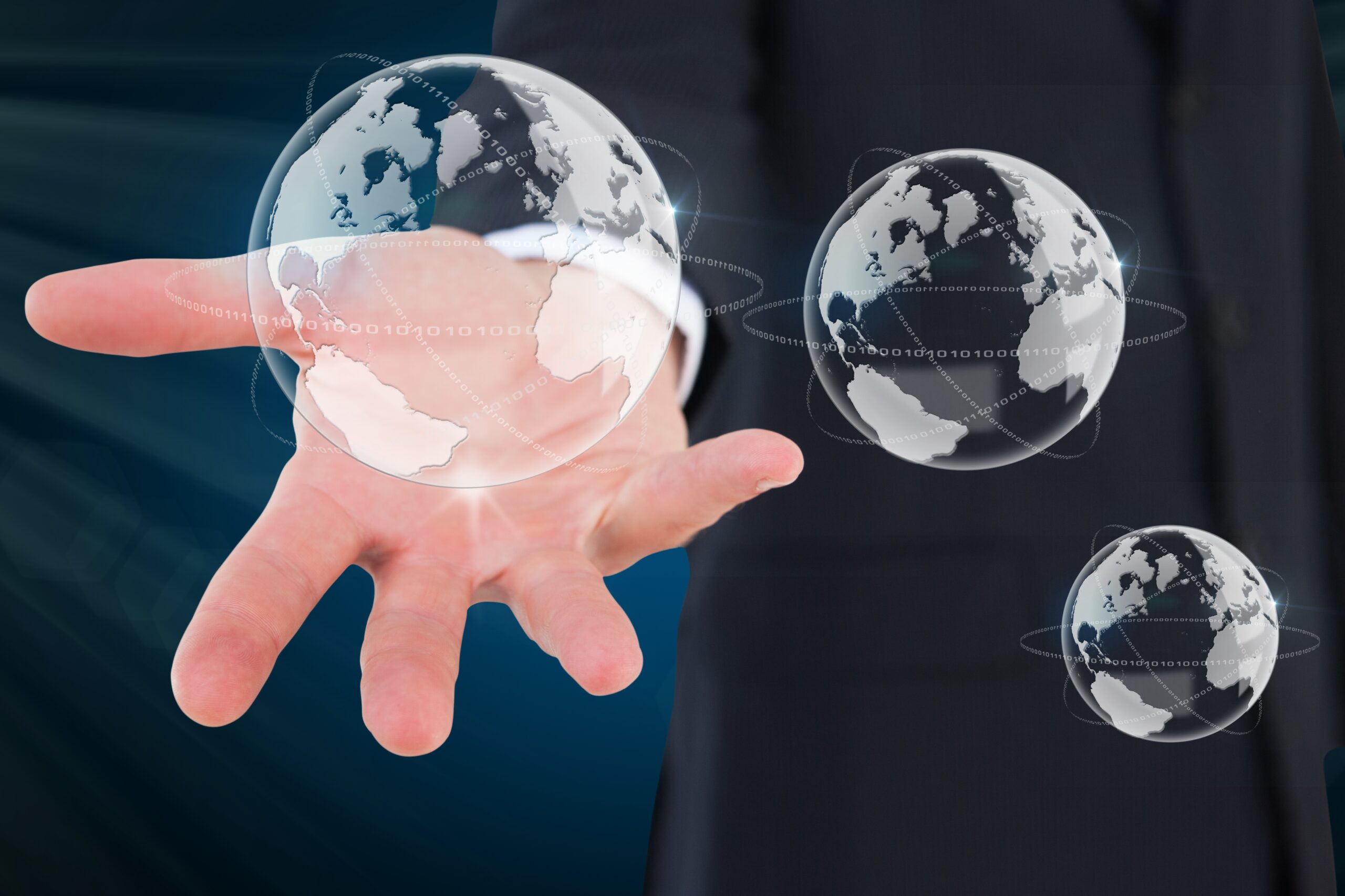 composite of hand holding globe graphics. custom clearance agent in Dubai.